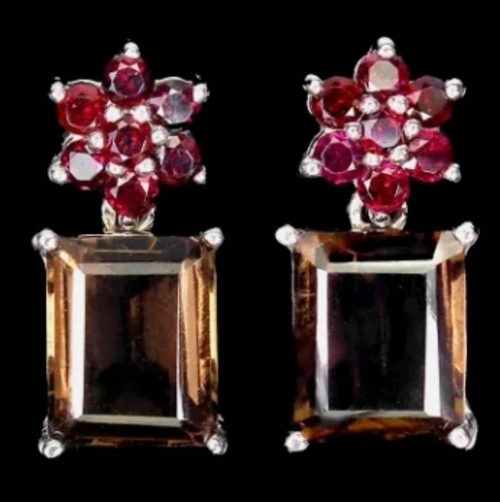 Sterling silver Rhodolite Garnet and unheated smoky quartz 12x10mm